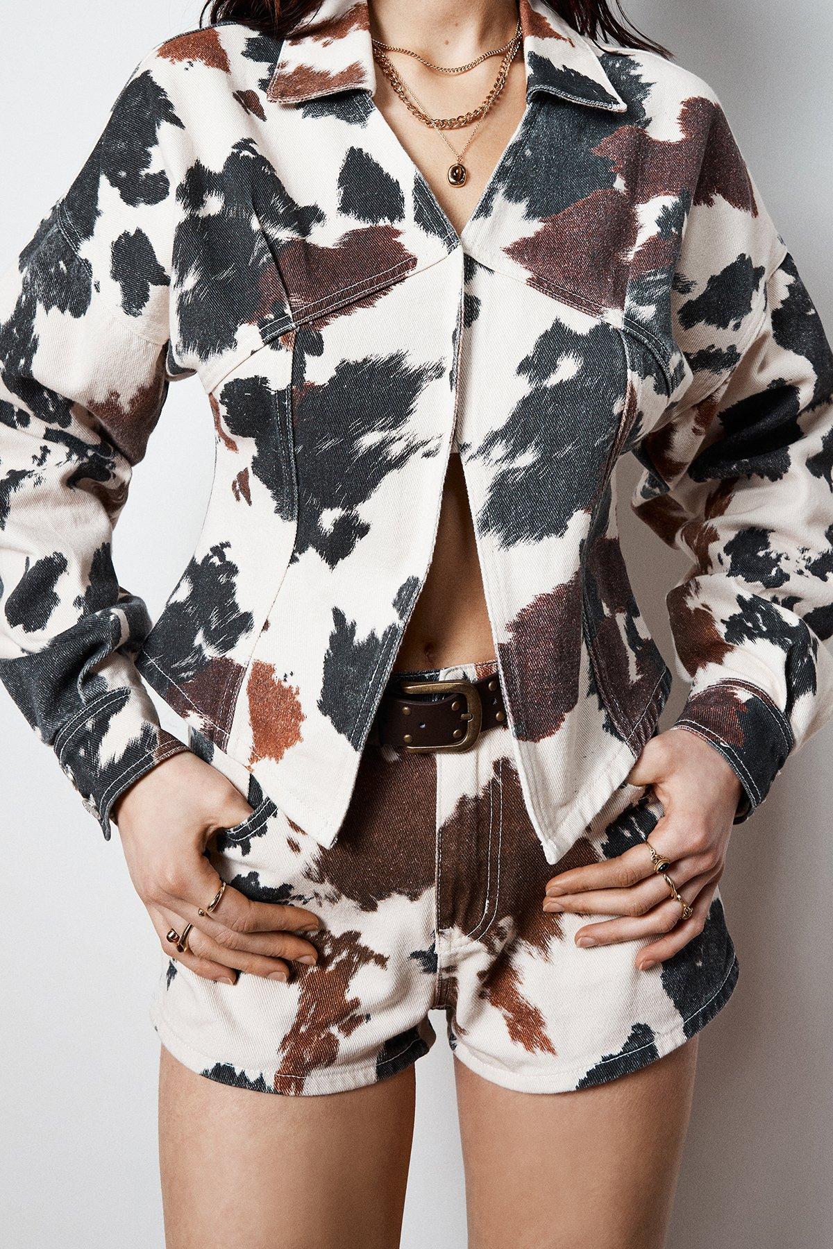 Cow Print Denim Hotpant Short | Nasty Gal